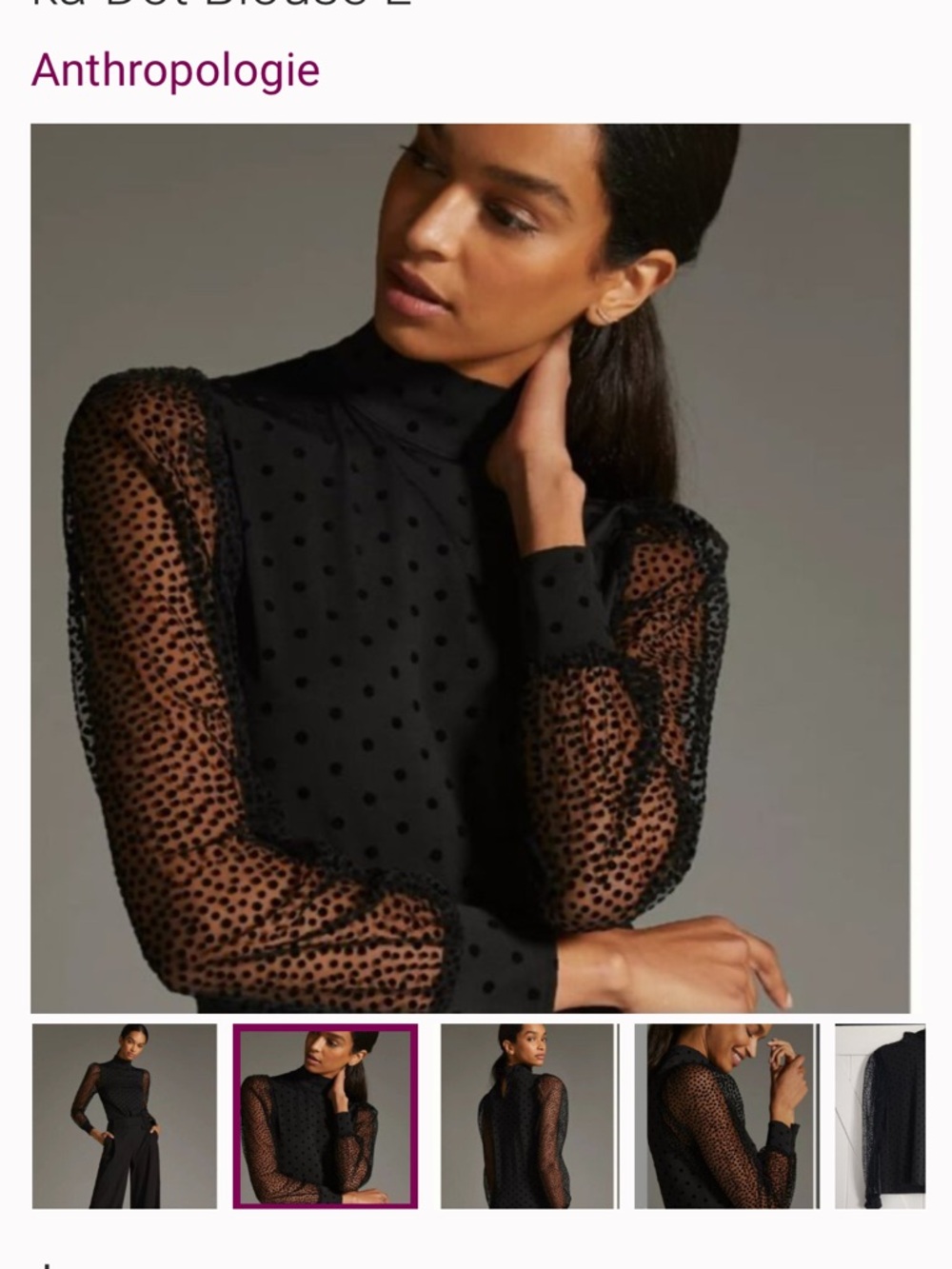 Anthropologie Black Sheer Polka-Dot High-Neck Blouse